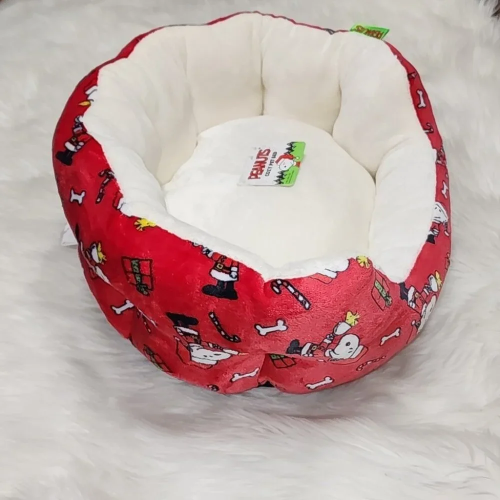 Charlie Brown Snoopy Christmas Pet Cat Dog Bed New With Tags 2025 Red Multicolor
